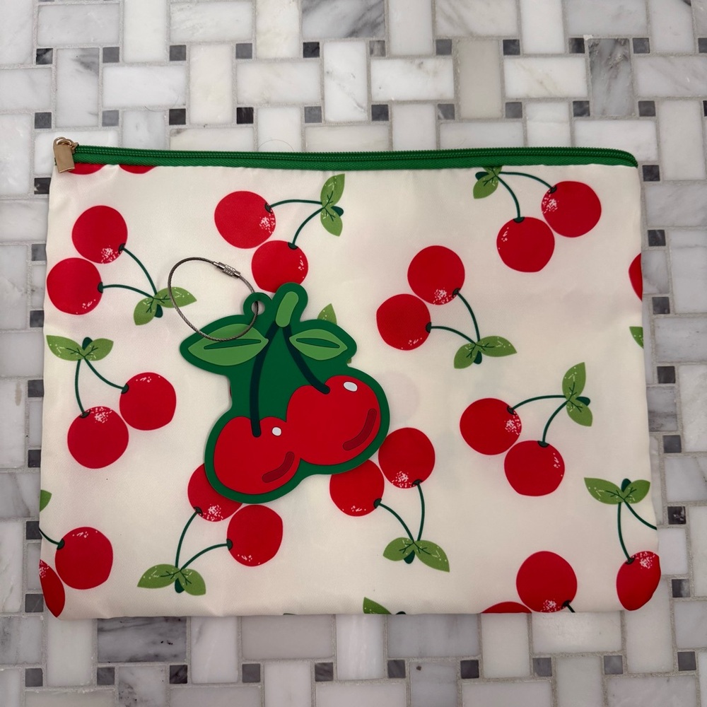 Cherry Print Pouch & Luggage Tag
